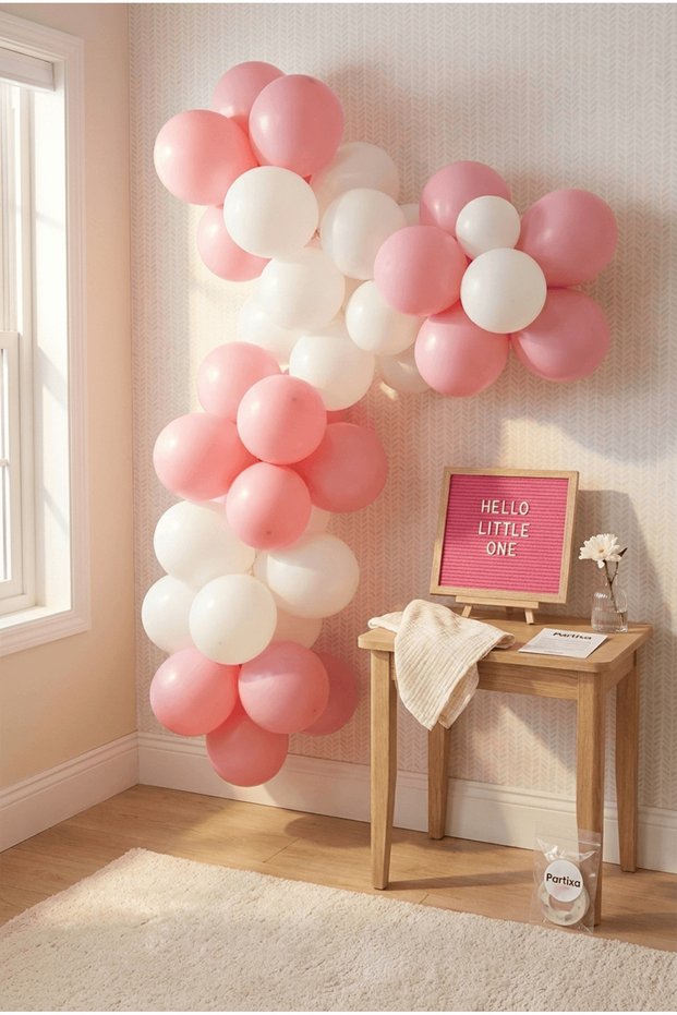 Hospital Room Decoration Welcome Baby First Day Classic Set Girl Pink Felt Letter Board with Stand Pump Balloon Chain