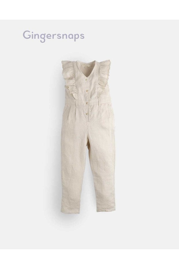 Girls Solid Long Button-Front Jumpsuit