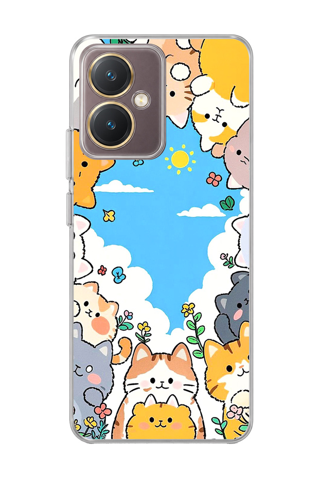 Vivo Y27 Compatible Cats Blue Sky Printed Transparent Phone Case