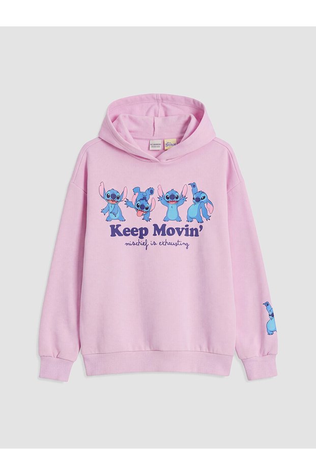 Alita City Lcw Kids Lilac Stitch Printed Girls' Thick Sweatshirt with a Difference