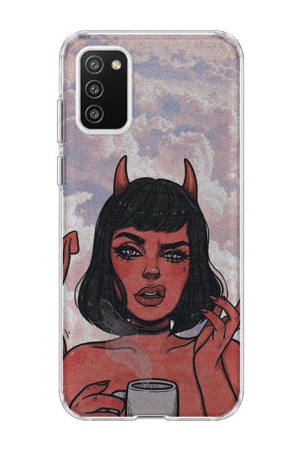 Samsung Galaxy A02S Compatible Horned Girl Cloud Printed Transparent Phone Case