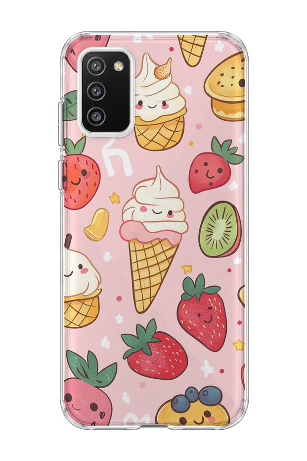 Samsung Galaxy A02S Compatible Ice Cream Strawberry Pink Printed Transparent Phone Case