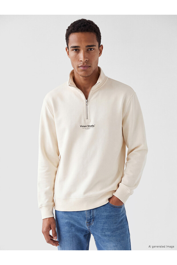 Uzg Store's Men's Sweatshirt with High Collar and Printed Design for Style Enthusiasts