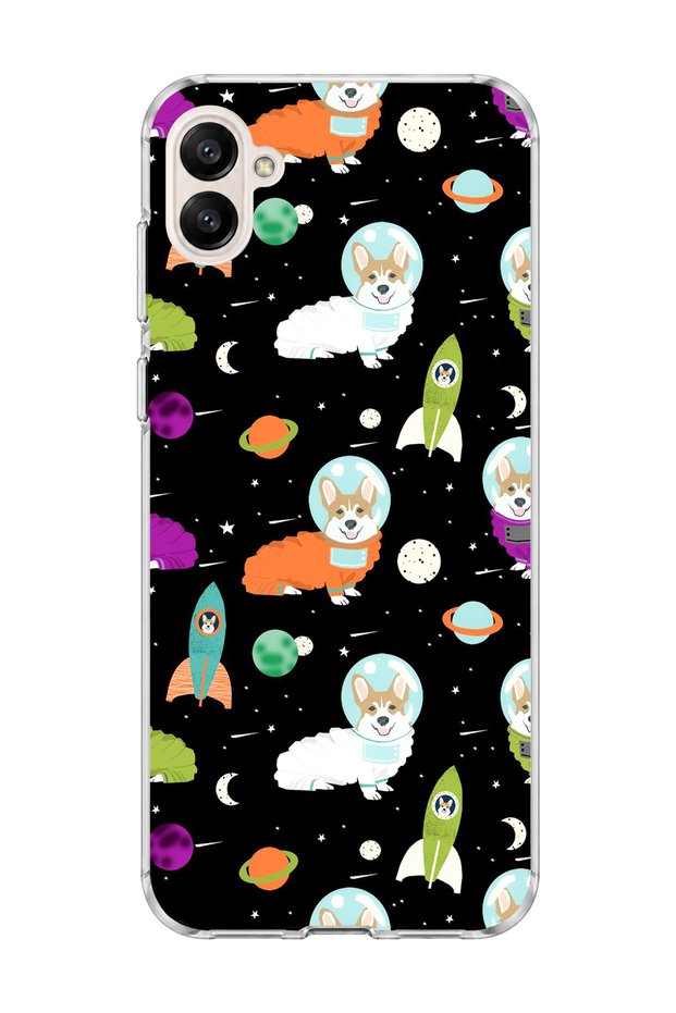 Samsung Galaxy A06 Compatible Astronaut Dog Printed Transparent Phone Case