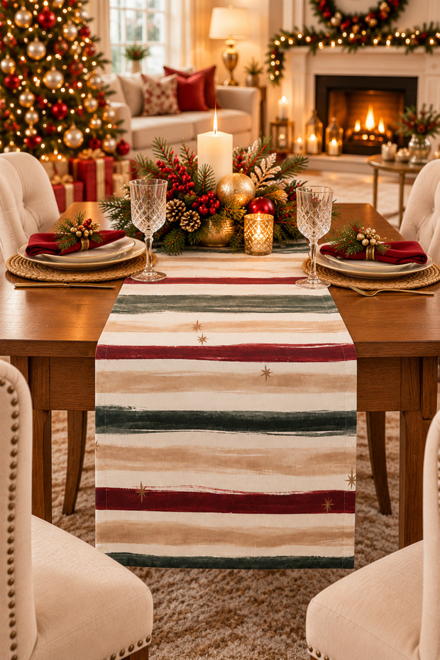 Decorative Digitally Printed Suede Table Runner, 40x140 cm - New Year's