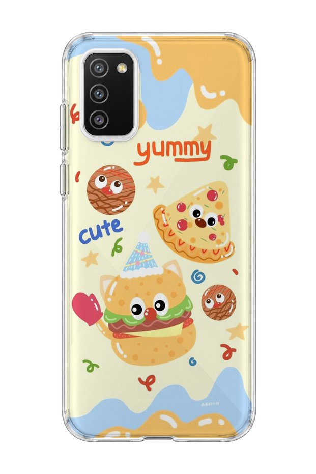Samsung Galaxy A02S Compatible Cute Hamburger Pizza Printed Transparent Phone Case