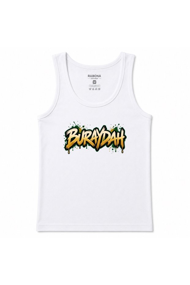 Buraydah Saudi Arabia Men's Graphic Printed Tank Top – Gold & Green Urban Graffiti Design