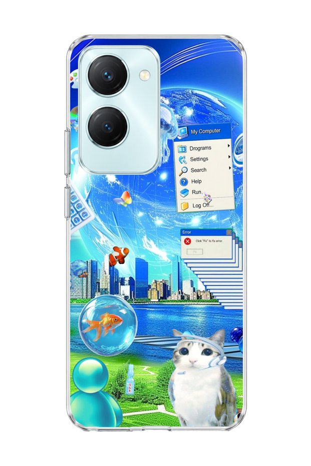 Vivo Y18 Compatible Transparent Phone Case with Jellyfish and Cat Print