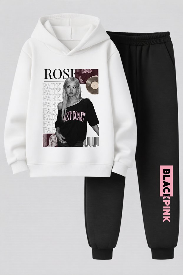 Rose from Blackpink Printed 3-Yarn Quality Sweatshirt and Sweatpants Kids' Top-Bottom Set