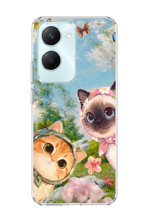 Vivo Y18 Compatible Cats with Scarf Spring Printed Transparent Phone Case