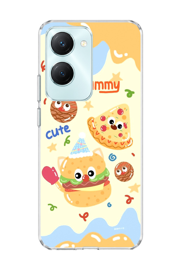 Vivo Y18 Compatible Cute Hamburger Pizza Printed Transparent Phone Case
