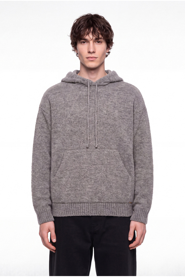 Men's Hooded Kangaroo Pocket Knitwear Anthracite