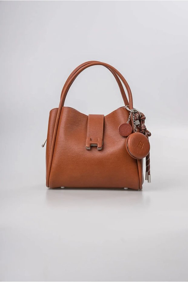 Women's Handbag with Mirror Charm Detail, Stylish Daily Hand and Shoulder Bag, Camel 18351