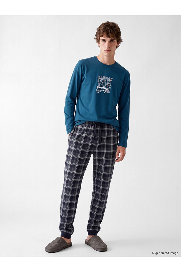 Peak New Season Grey Nyc Printed Men's Pajama Set.