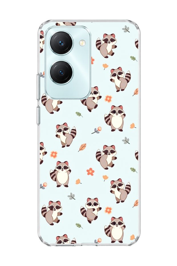 Vivo Y18 Compatible Cute Raccoon Printed Transparent Phone Case