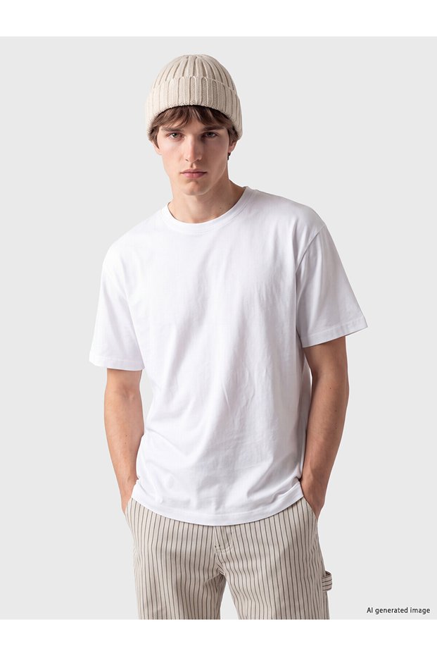 Peak New Season White Crew Neck Combed Cotton Men's T-Shirt