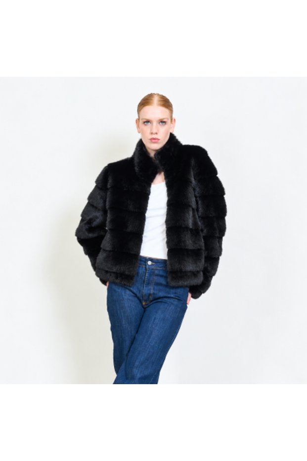 Artificial mink fur coat black