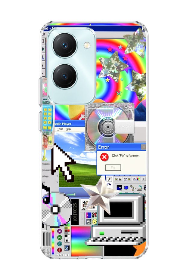 Vivo Y18 Compatible Rainbow Old Computer Printed Transparent Phone Case