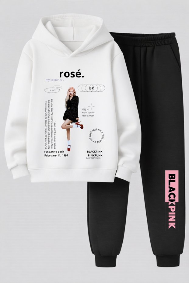 Rose from Blackpink Printed 3-Yarn Quality Sweatshirt and Sweatpants Kids' Top-Bottom Set