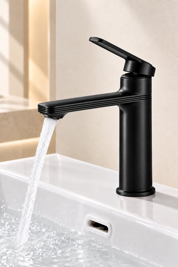 Eksen Black Sink Faucet Single Handle Hot Cold Bathroom Tap Stylish Design
