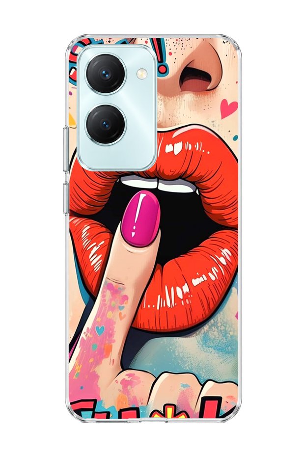 Vivo Y18 Compatible Red Lip Print Transparent Phone Case