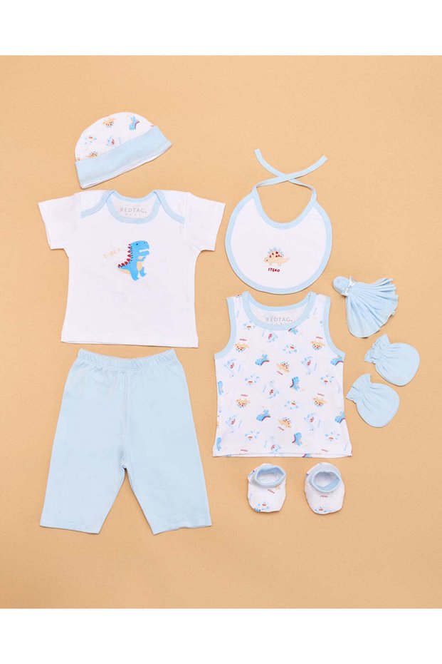 Baby Boys Blue And White 8 Piece Gift Set