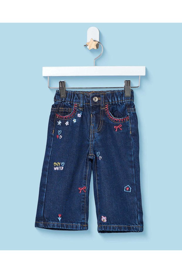 Infant Girls Navy Embroidered Jeans