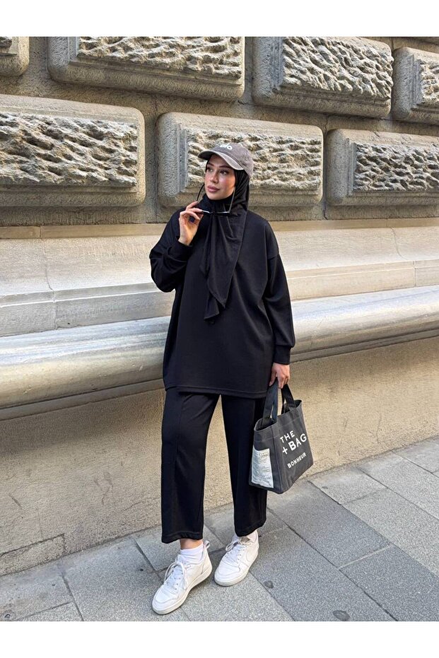 Women's Hijab Pants-Sweat Bottom Top Modal Two-Piece Set