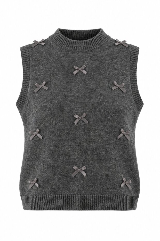 Anthracite Mini Ribbon Sleeveless Sweater - 2Y4466