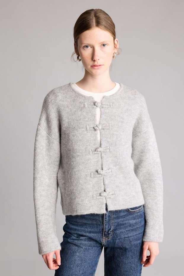 Regular Fit Crew Neck Basic Cardigan with Bow Detail I1760Ax26Wn
