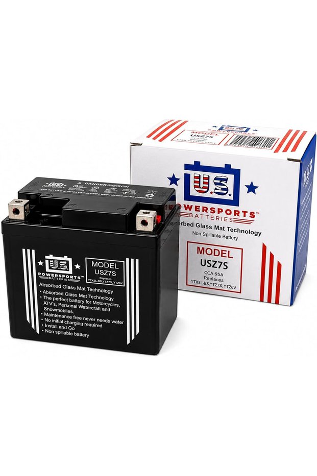 USZ7S AGM Motorcycle Battery 12V 5Ah 95 CCA Maintenance Free Sealed Lead Acid Battery Replacement for YTX5L-BS YTZ7S YTZ6V ATV Scooter Dirt Bike Personal Watercraft