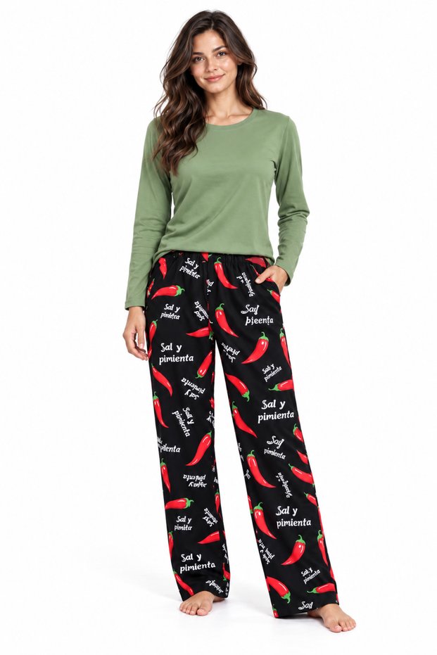 Women's 100% Cotton Long Sleeve Pepper Patterned Pajama Set
