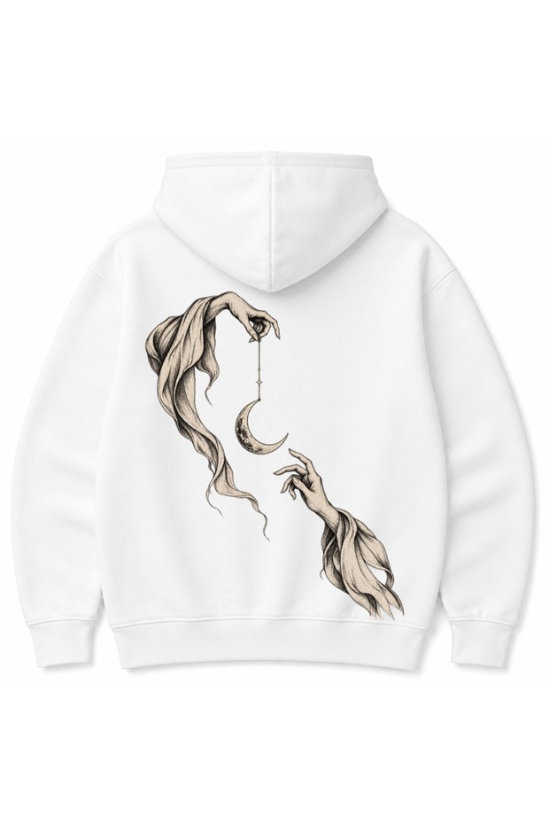 Moonbound Hands Crescent Moon Back Print Graphic Hoodie
