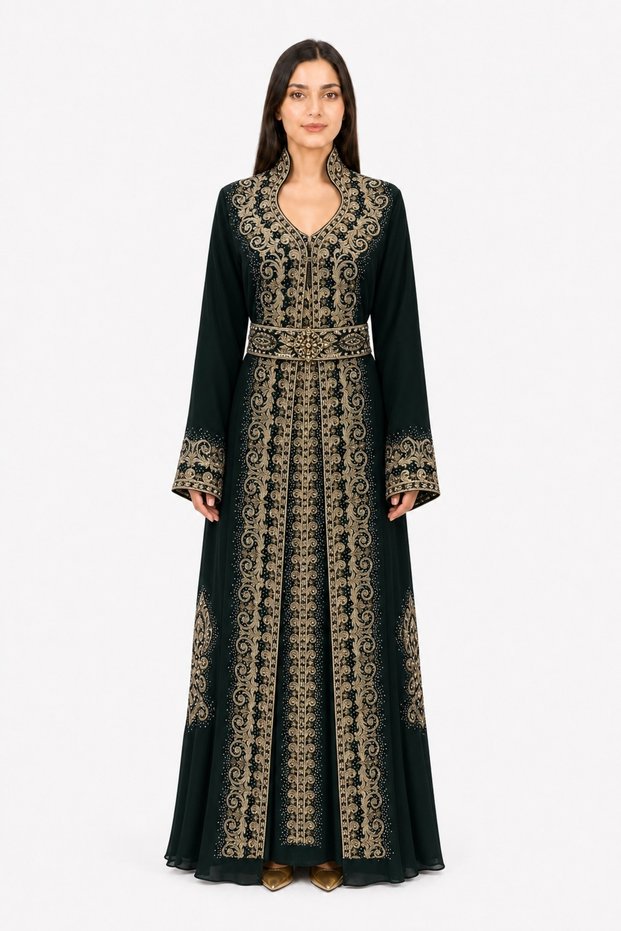 Ladies Long Caftan with Embroidery and Shiny Stone Work Latest Model15