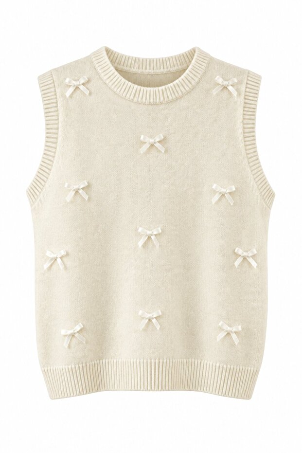 Ecru Mini Ribbon Sleeveless Sweater - 2Y4466