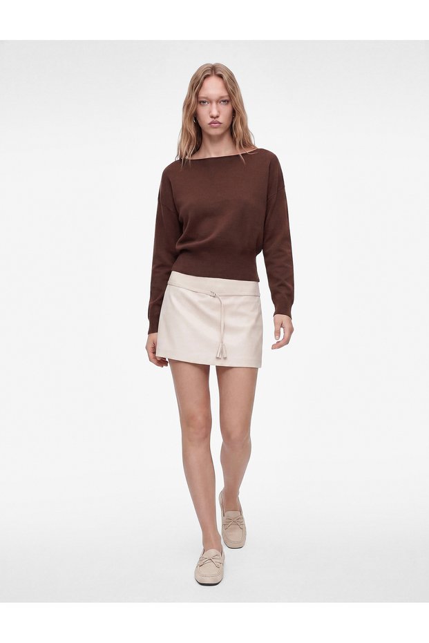 Viscose Blended Boat Neck Long Sleeve Knit Sweater