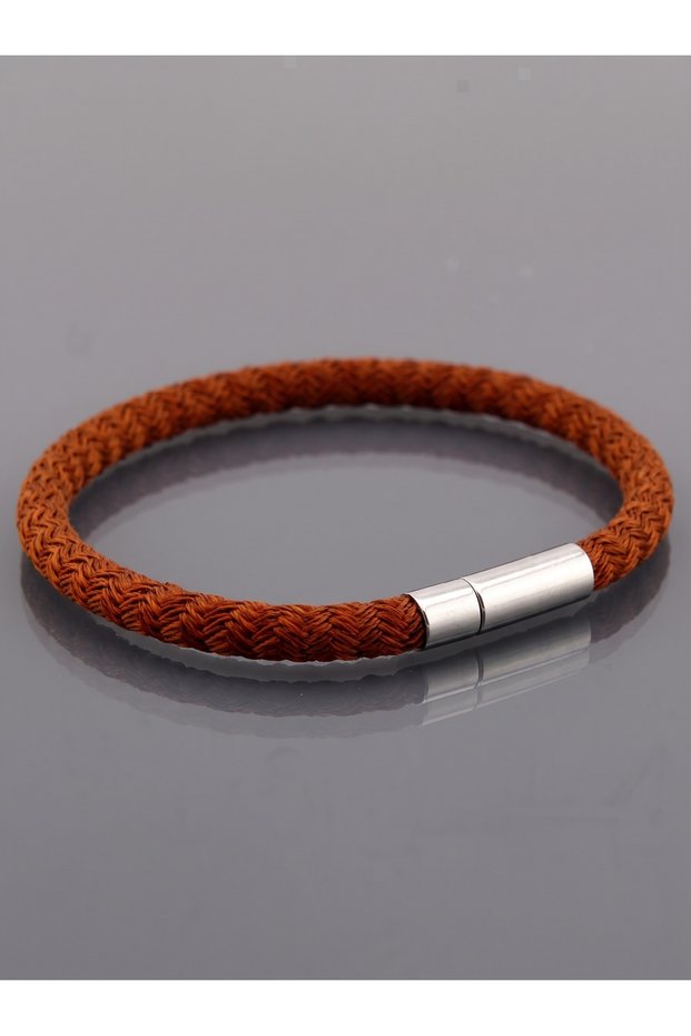 Brown Rope Woven Silver Color Metal Clip Men's Bracelet M074B