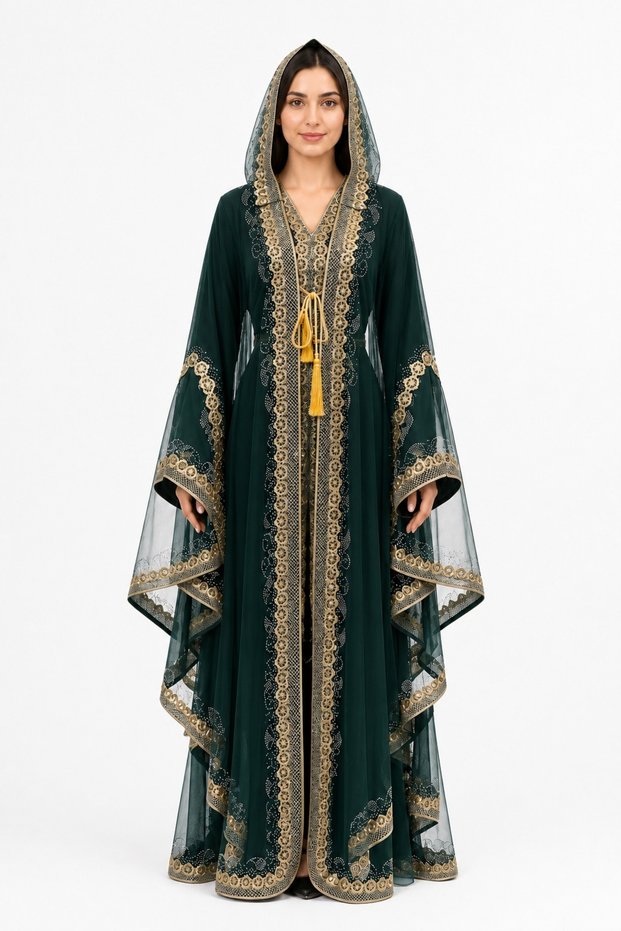 Women's Long Caftan with Shiny Stones and Chiffon Two Piece Caftan, 06