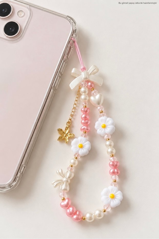 Phone Charm Camera Charm Bag Charm Daisy Bow Pink Pearl Beaded Y2K Korean Style Accessory