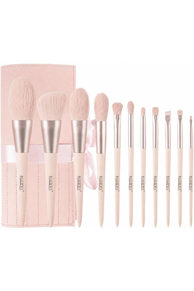 11-Piece Professional Makeup Brush Set with Portable Travel Case – Soft Synthetic Bristles – Face & Eye Makeup Brushes – Pink