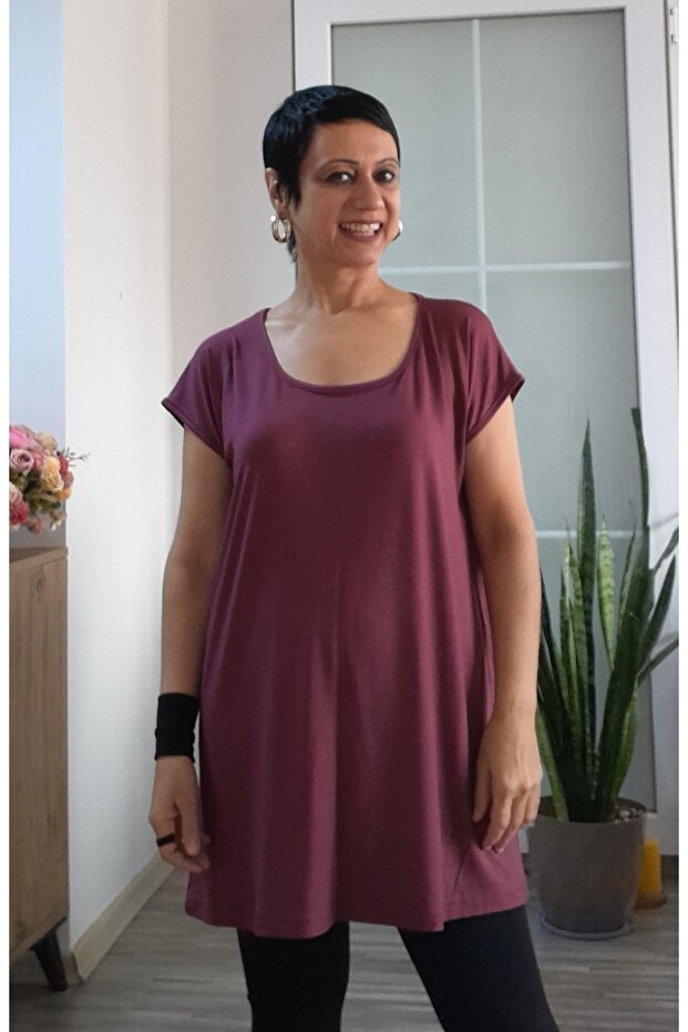 Dark Fuchsia Bodysuit with Low Sleeves in Combed Viscose Fabric.