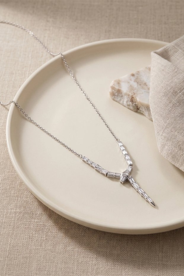 Brass Silver Color Zircon Stone Snake Model Women's Necklace