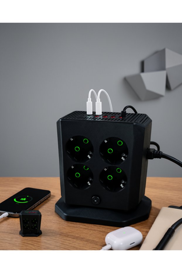 Vertical 8-Socket, 4 Usb, 2 Type-C Input Surge-Protected Extension Socket