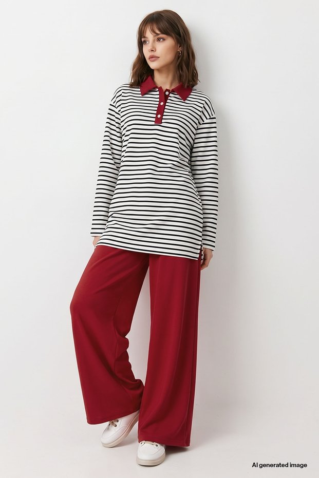 Thin Striped Red Double Suit