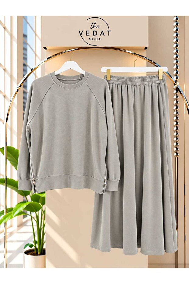 Women's Pique Fabric Skirt Suit with Side Zipper Detail -0900