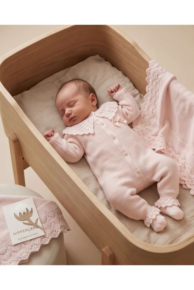 100% Cotton Baby Girl Collar Set with Openwork Collar, 5-Piece Hospital Discharge Set