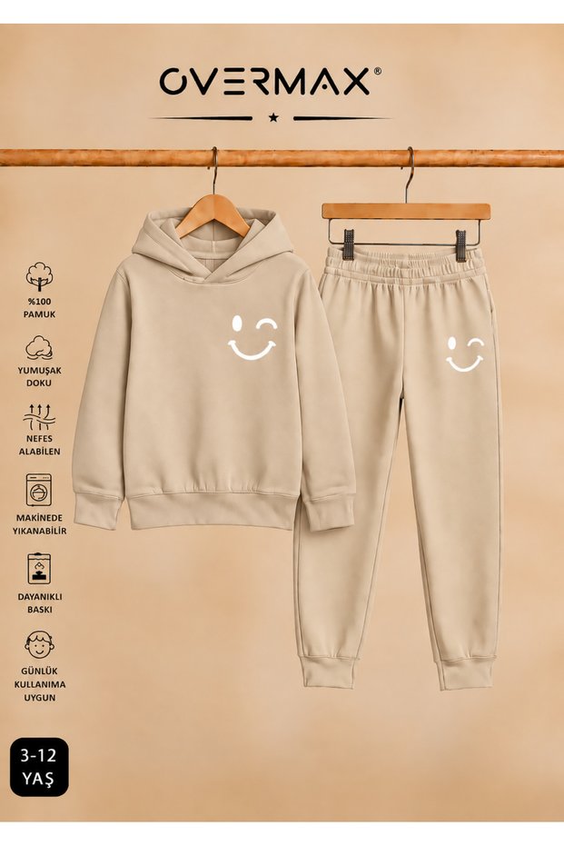 Children's Smile Printed Hooded Tracksuit Set - Ages 3-12