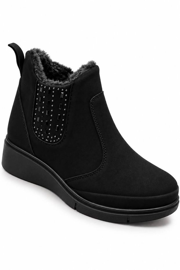 Anne Boots Completely Wool-Filled Inside, Stone-Detail Stylish Winter Boots, Daily Boots