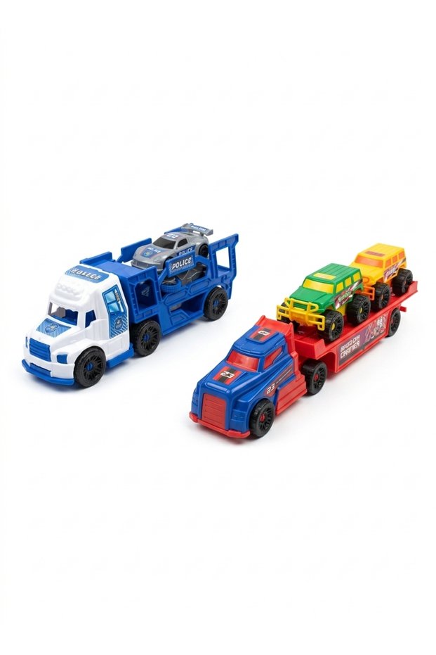 Set of 2 Police Truck Sets and Truck Set Carrying a Jeep
