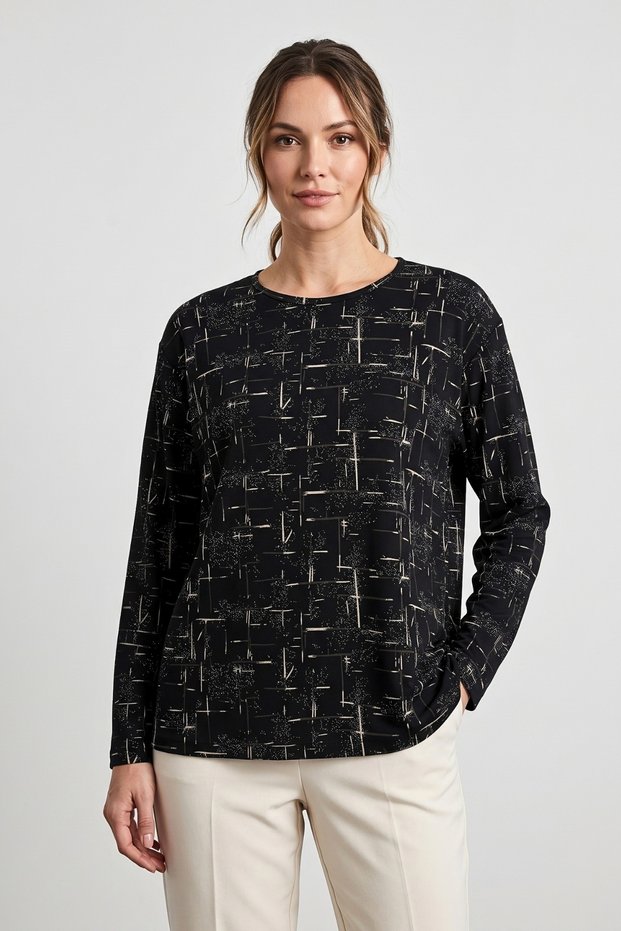 Printed Patterned Glittery Lycra Slit Women's Mother Combed Cotton Blouse
